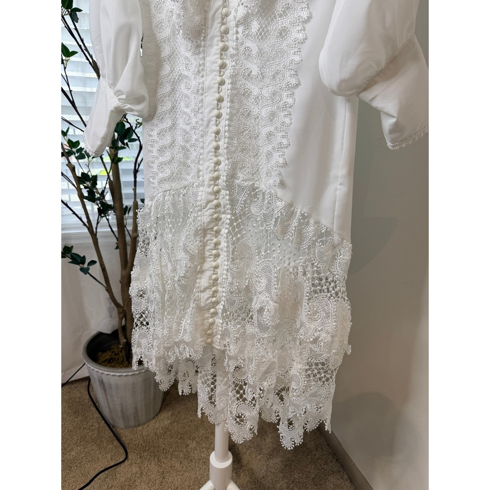 LUMO White Lace Button Front High Low Dress Long Sleeve Bridal Event Size 36 - Picture 3 of 8